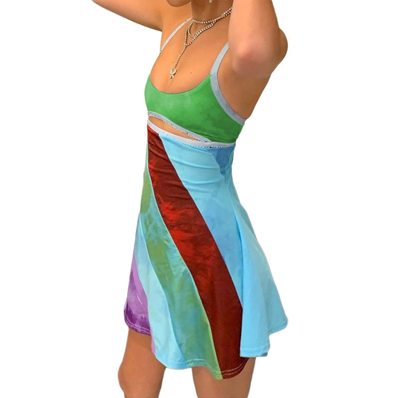Honganda Women's Vintage Print Semi-Sheer Sheath Dress 2004s Fashion Bodycon Mini Slip Dress Retro Bandana Print Fitted Strap Dress (Green, L) - Image 3