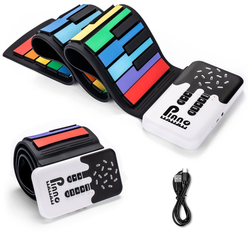 POGOLAB 49 Key Roll Up Keyboard Piano, Portable Digital Electric Foldable Piano Keyboard, Rechargeable, 8 Tones, 6 Educational Demo Songs, for Beginners Gift (Rainbow) - Image 1