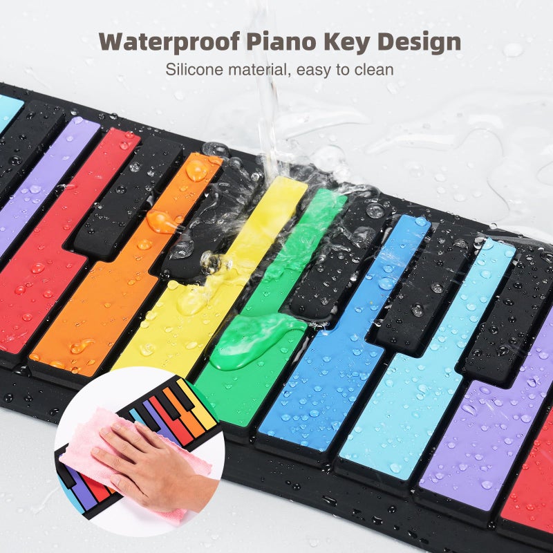 POGOLAB 49 Key Roll Up Keyboard Piano, Portable Digital Electric Foldable Piano Keyboard, Rechargeable, 8 Tones, 6 Educational Demo Songs, for Beginners Gift (Rainbow) - Image 4