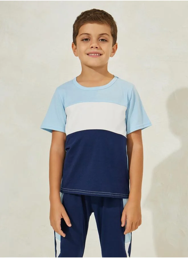 Styli Color Block T-Shirt & Jogger Set