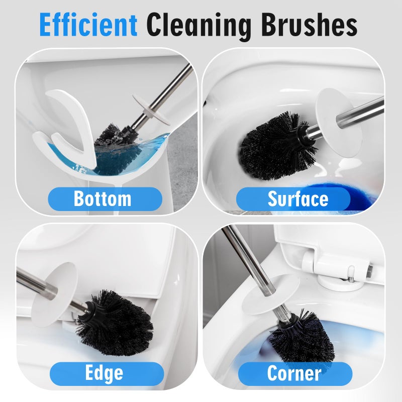 Viosuniu Ceramic Toilet Brush & Holder Set - Freestanding Deep-Cleaning Toilet Bowl Cleaner Brush, Stainless Steel Handle, Small & Sturdy for Storage, Easy to Clean, Non-Scratching - Image 3