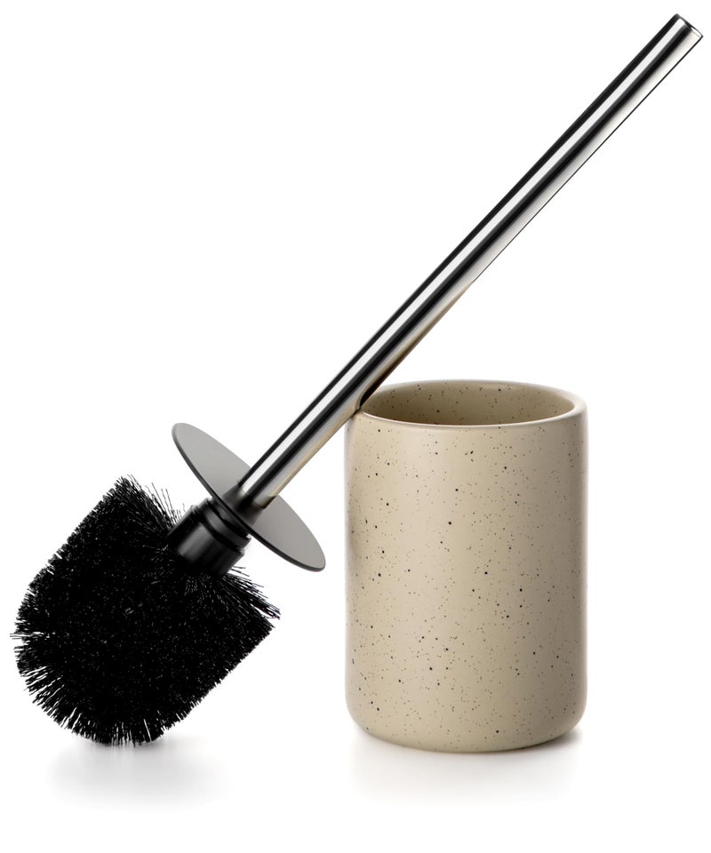 Viosuniu Ceramic Toilet Brush & Holder Set - Freestanding Deep-Cleaning Toilet Bowl Cleaner Brush, Stainless Steel Handle, Small & Sturdy for Storage, Easy to Clean, Non-Scratching - Image 1