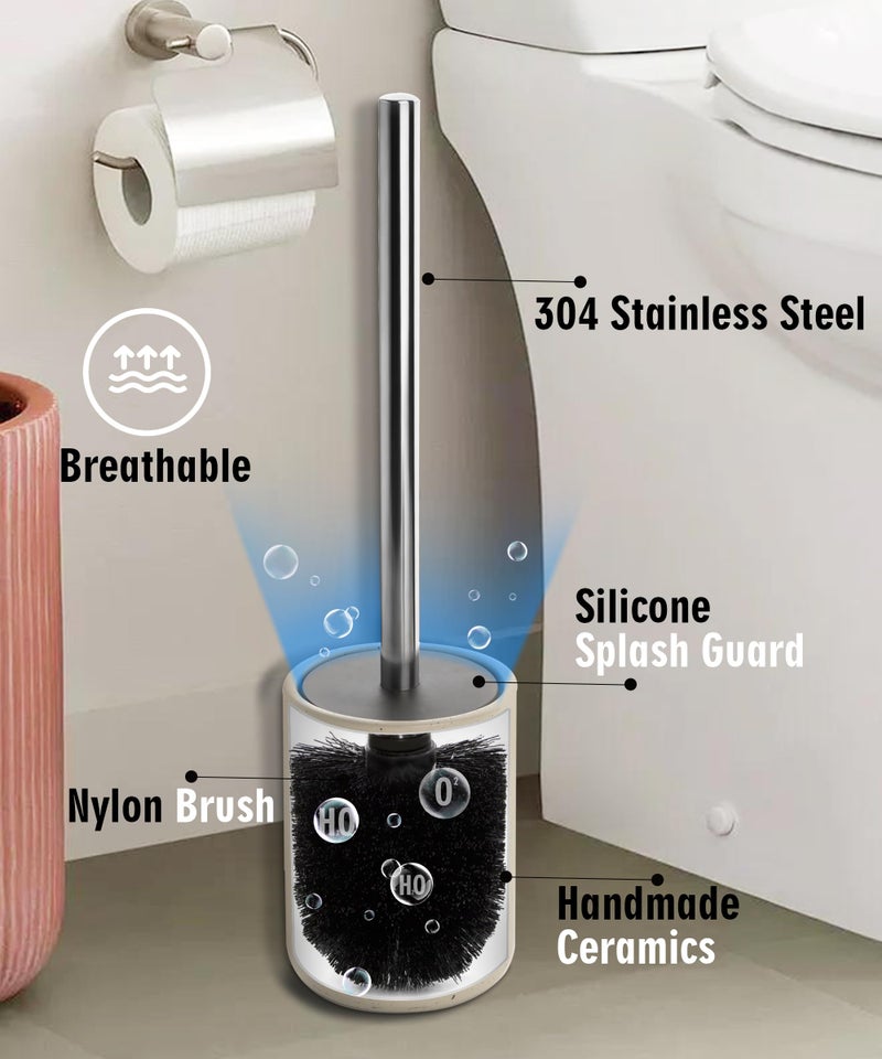 Viosuniu Ceramic Toilet Brush & Holder Set - Freestanding Deep-Cleaning Toilet Bowl Cleaner Brush, Stainless Steel Handle, Small & Sturdy for Storage, Easy to Clean, Non-Scratching - Image 2