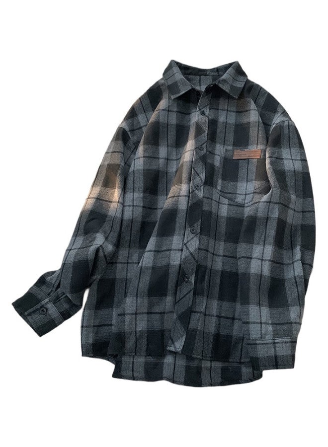 Foss Phil Plaid Shirt Men And Women Autumn And Winter Loose Cool Shirt Cityboy Long Sleeve Jacket Fpcs13 Black Plaid Xl - Image 3