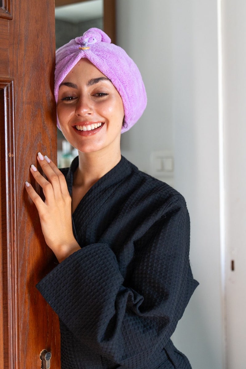 More cottons Microfiber Hair Towel 100% Microfiber (Purple)  - Image 4