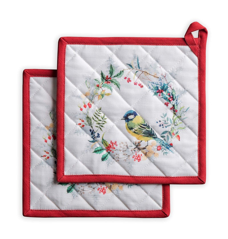 Maison d' Hermine Maison d' Hermine Hot Pads 100% Cotton Pot Holders Set of 2 with Hanging Loop Potholder  Heat Resistant for Gifts  Grilling & Microwave Barbeque  Morzine - Thanksgiving/Christmas (8""x8"") 