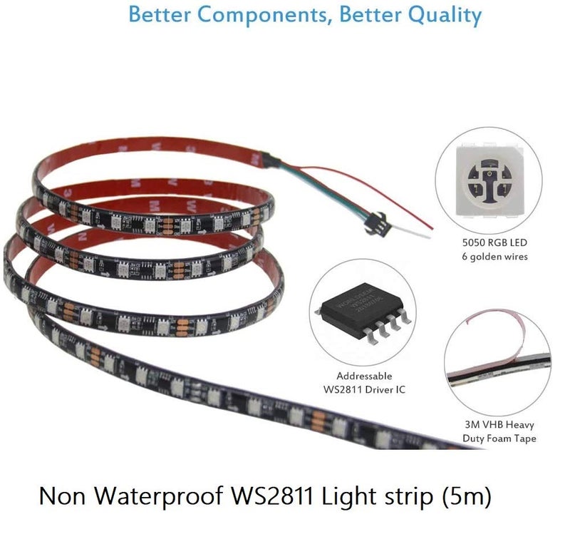 protium Dream Color Pixel Light Strip Double PCB, WS2811, 1 IC Control 3 LEDs, 12V, IP30 No Waterproof, 60 LED/m (5-Meter) - Image 3