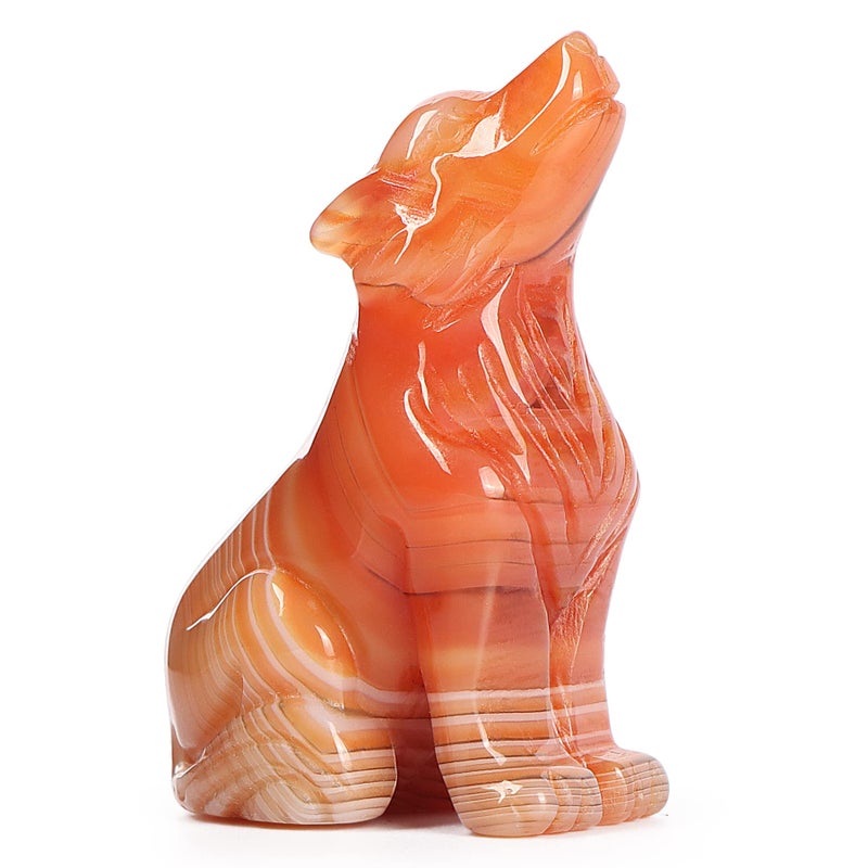 Artistone Crystal Wolf Statue 20 inch HandCraved Red Banded Agate Wolf Figurine Animal Sculpture Healing Stone for Meditation Home Decor Gifts
