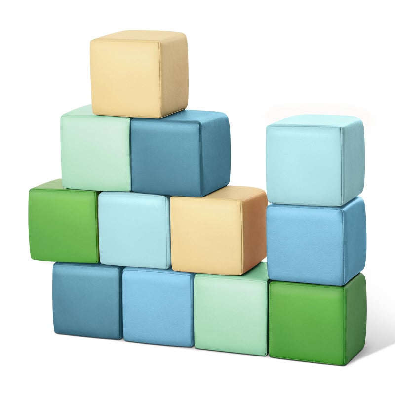 Todiby Foam Building Blocks for Toddlers12Pieces Wipeable Leather Stacking Cubes Kids Large Soft Toys Play Set for Learning Construction Baby Preschool Daycare Therapy Birthday Gift Yellow Green - Image 3