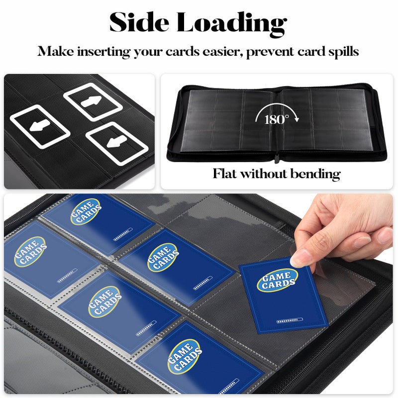 Fabmaker 9 Pocket Zipper Card Binder, Fabmaker 360 Trading Card Holder Book, Premium PU Cover Zip Binder for Cards, Durable Side Loading Card Folders Album for MTG, TCG, Game Cards, Sports Cards, Dark Green - Image 5