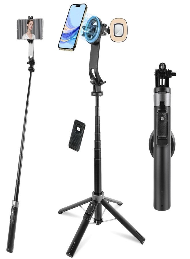 WOVTE Magnetic Selfie Stick Tripod with 2 LED Lights, 52" Tripod for iPhone with Rechargeable Remote, Portable Selfie Stick Compatible with iPhone 16/15/14/13/12 Series, Gopro and Cameras - Image 1