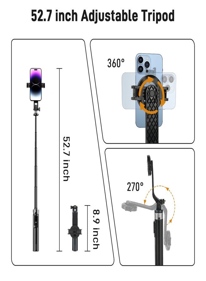 WOVTE Magnetic Selfie Stick Tripod with 2 LED Lights, 52" Tripod for iPhone with Rechargeable Remote, Portable Selfie Stick Compatible with iPhone 16/15/14/13/12 Series, Gopro and Cameras - Image 3