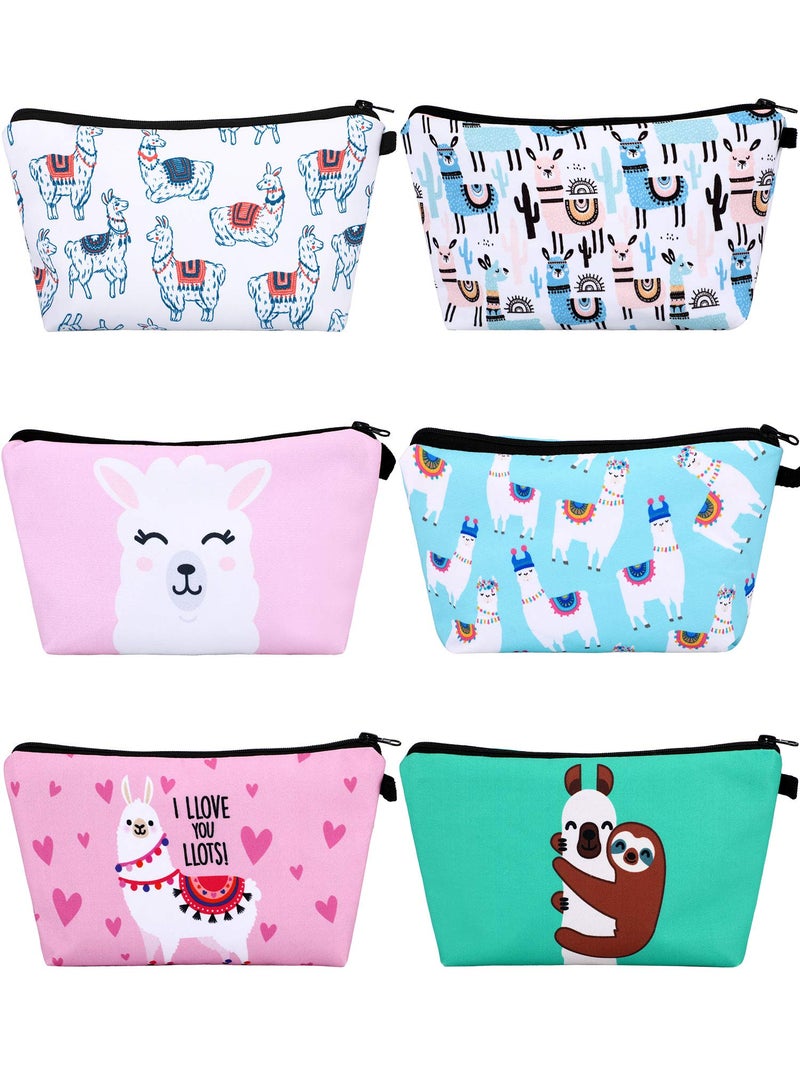 SATINIOR 6 Pcs Llama Makeup Bag Llama Cosmetic Bag Small Cartoon Alpaca Makeup Pouch for Women Dresser GiftsCartoon Design