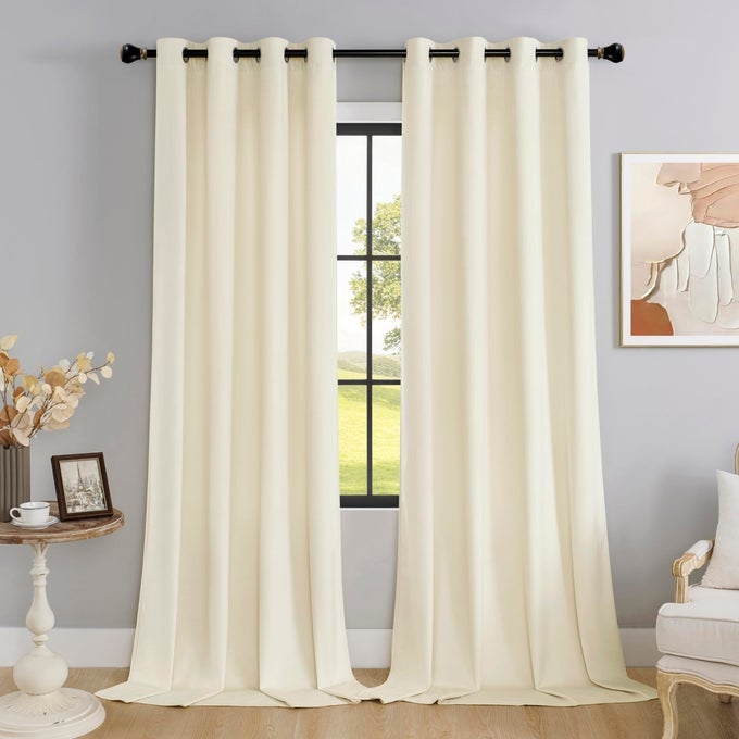 IVORY WHITE 84 IN LONG VELVET CURTAINS WITH GROMMET THERMAL INSULATED SUPER SOFT PRIVACY NOISE REDUCING LIGHT FILTERING VELVET CURTAINS FOR LIVING ROOM 2 PANELS EACH 52 X 84 INCHES LONG