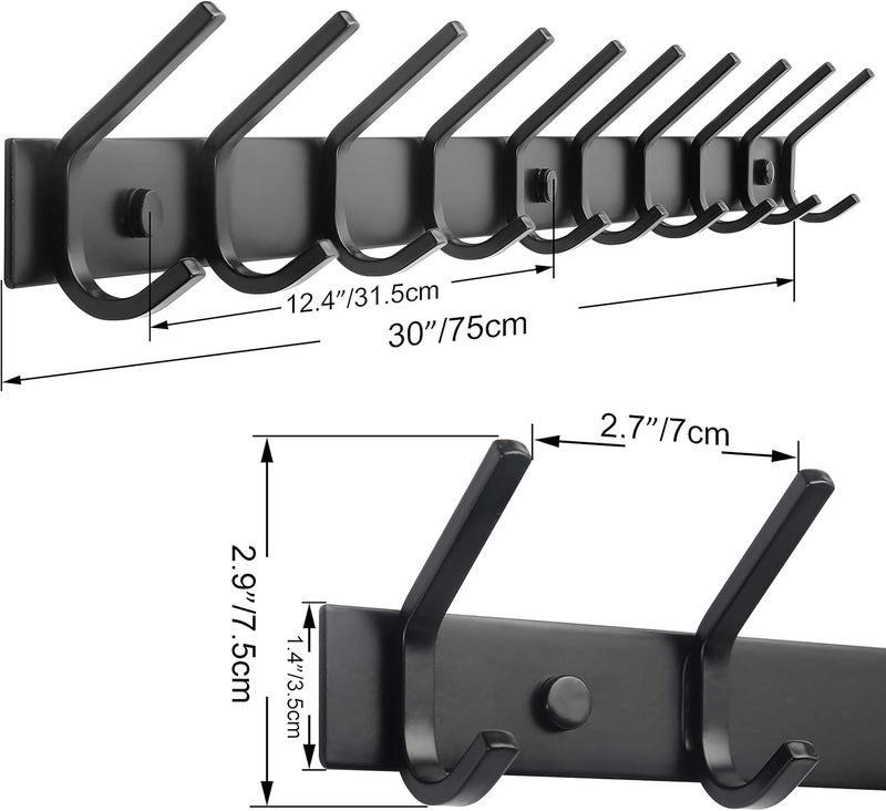 WEBI Coat Rack Wall Mounted,10 Hooks for Hanging Coats,30 Inch Hook Rack Hook Rail Coat Hanger Wall Mount for Backpack,Clothes,Jacket,Black - Image 2
