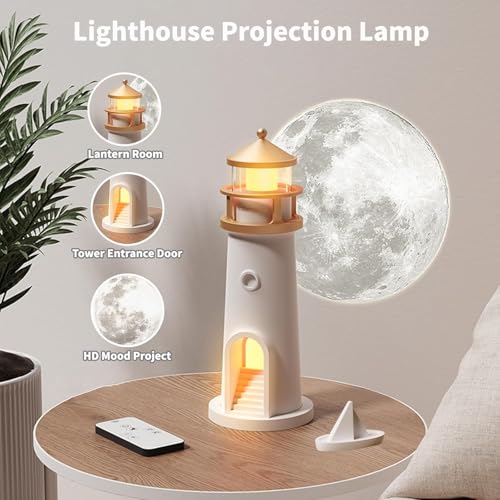HashWOW® Lighthouse LED Moon & Galaxy Projector Night Lamp – Remote Control, 4 Brightness Levels, USB-C Rechargeable with Timer, Kids Bedroom & Aesthetic Room Decor - Image 2
