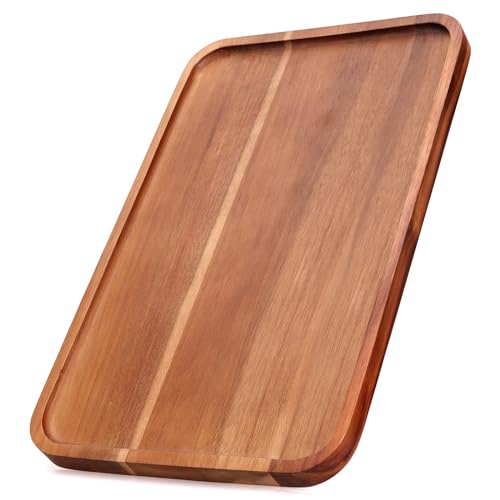 Ayiaren Large Wood Serving Trays Decor Long Charcuterie Cheese Boards Acacia Rectangle Wooden Platters for Food Dish Cookie Snack Appetizer Plates Rectangular Kitchen Dinner Platter Cake Dessert Plate Tray - Image 1