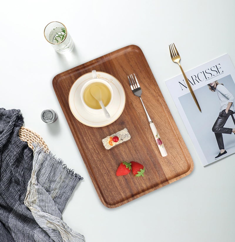 Ayiaren Large Wood Serving Trays Decor Long Charcuterie Cheese Boards Acacia Rectangle Wooden Platters for Food Dish Cookie Snack Appetizer Plates Rectangular Kitchen Dinner Platter Cake Dessert Plate Tray - Image 5