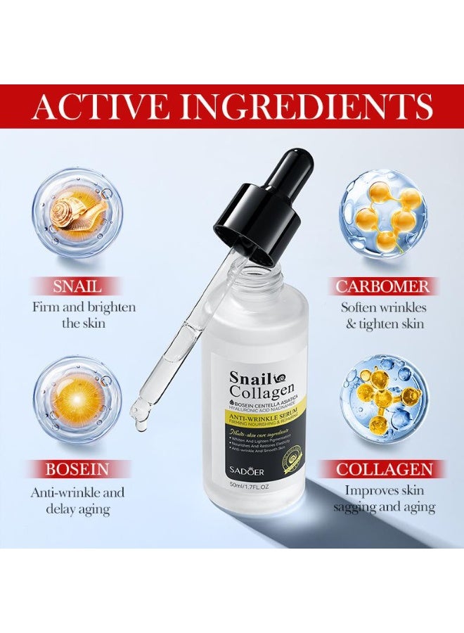 SADOER 50ml Snail Collagen Anti Wrinkle Serum Firming Snail Collagen Strengthening Anti aging Moisture Essence Collagen serum Snail Serum Soft and Smooth Skin Facial Essence - Image 3