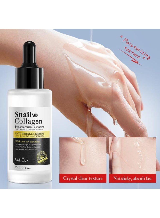 SADOER 50ml Snail Collagen Anti Wrinkle Serum Firming Snail Collagen Strengthening Anti aging Moisture Essence Collagen serum Snail Serum Soft and Smooth Skin Facial Essence - Image 5