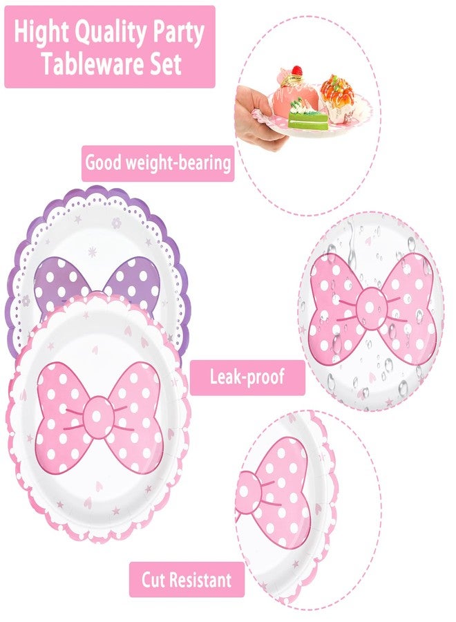 Greencian 96Pcs Cartoon Mouse Party Decorations Cute Mouse Birthday Paper Plates and Napkins Tableware Sets Pink and Purple Bows Themed Decor for Girls Holiday Birthday Party Supplies Serves 24 - Image 5