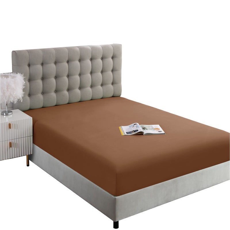 Ghooss Deep Pocket Fitted Sheet Mocha Full Fitted Sheet Only Hotel Luxury 1500 Bedding - Wrinkle  Fade and Stain Resistant-1 Pack Mocha Full - Image 1