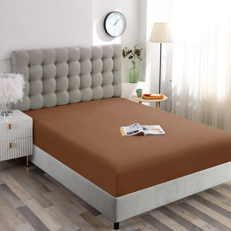 Ghooss Deep Pocket Fitted Sheet Mocha Full Fitted Sheet Only Hotel Luxury 1500 Bedding - Wrinkle  Fade and Stain Resistant-1 Pack Mocha Full - Image 2