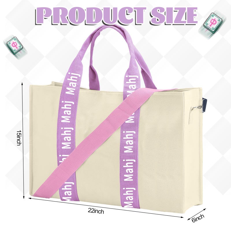 Canvas Cosmetic Bag with Mahjong Print, Large Capacity Adjustable Crossbody - Image 2