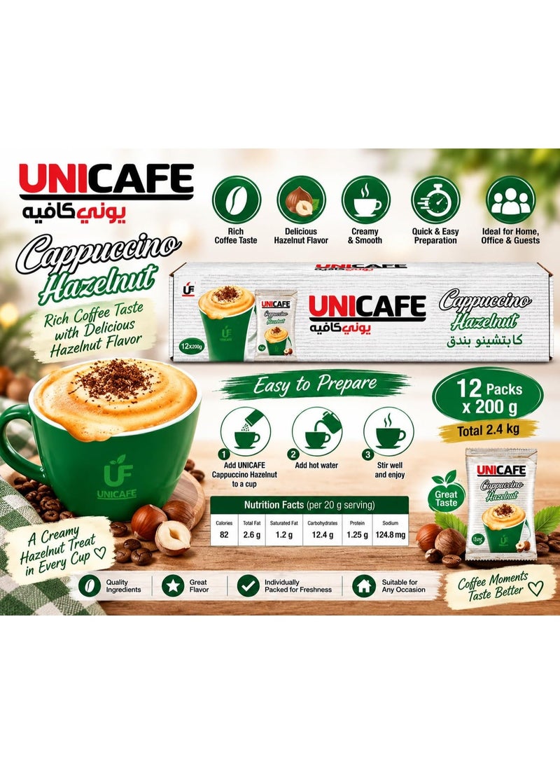 UniCafé UniCafe Hazelnut Cappuccino Instant Coffee, 200g x 12 Packs, Creamy Coffee Beverage - Image 4