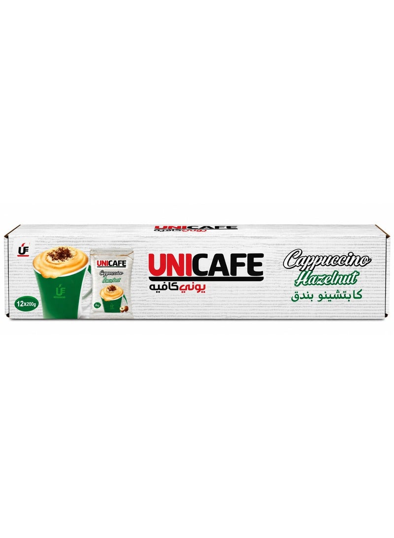 UniCafé UniCafe Hazelnut Cappuccino Instant Coffee, 200g x 12 Packs, Creamy Coffee Beverage - Image 1