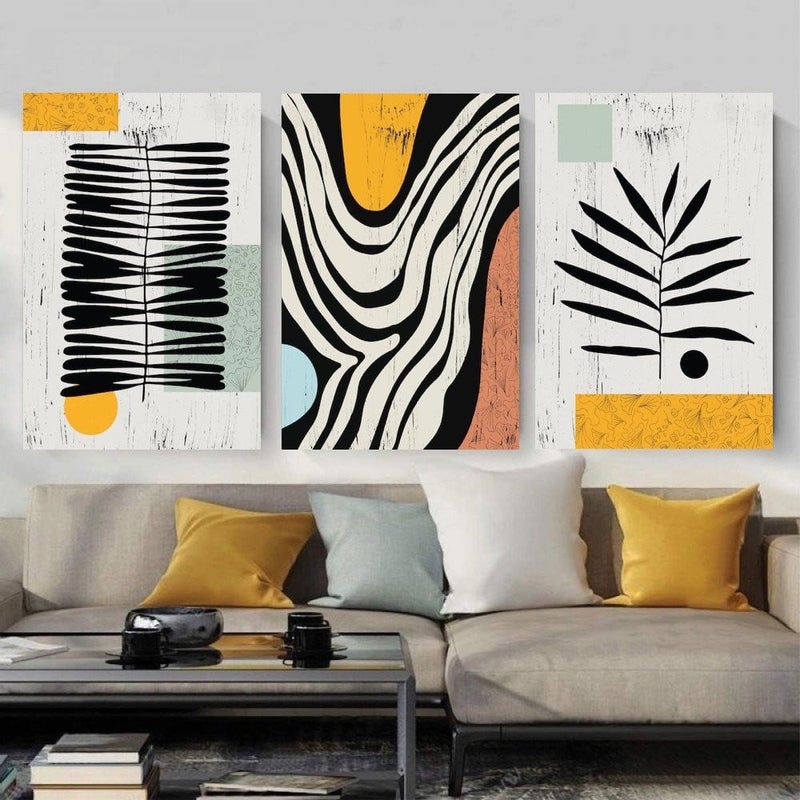 ماركتنا ثلاث لوحات قماشية مودرن بتصميم رسم تجريدي مع برواز مجوف مقاس (120×60) ثلاث قطع - Image 1