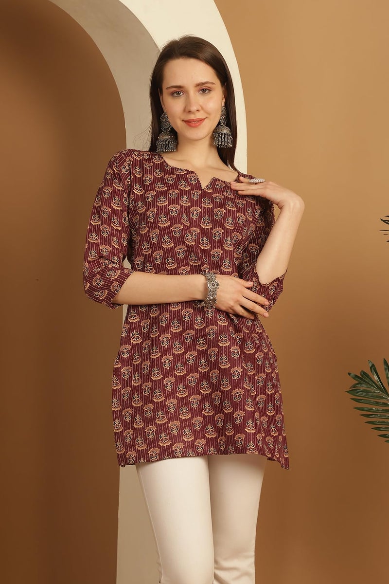 Rajnandini Women's Cotton Foil Printed Relaxed Fit Tunic Shirt (Joplst703-Xxl_Wine_Xxl) - Image 3