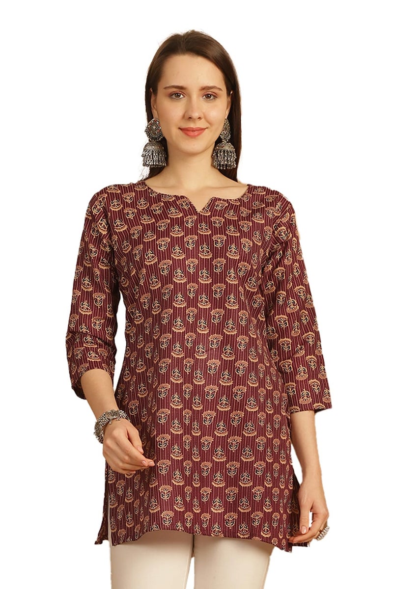 Rajnandini Women's Cotton Foil Printed Relaxed Fit Tunic Shirt (Joplst703-Xxl_Wine_Xxl) - Image 1