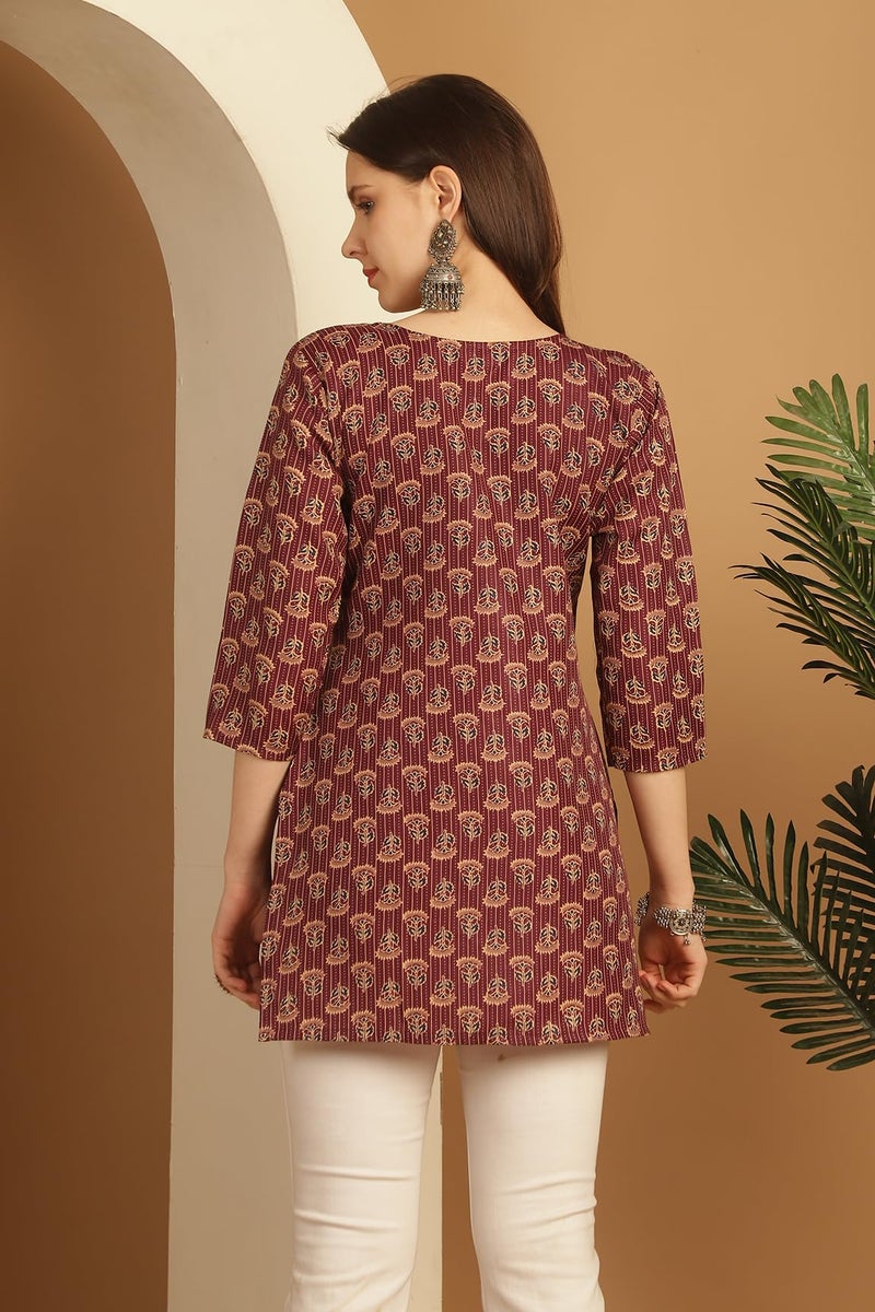 Rajnandini Women's Cotton Foil Printed Relaxed Fit Tunic Shirt (Joplst703-Xxl_Wine_Xxl) - Image 2