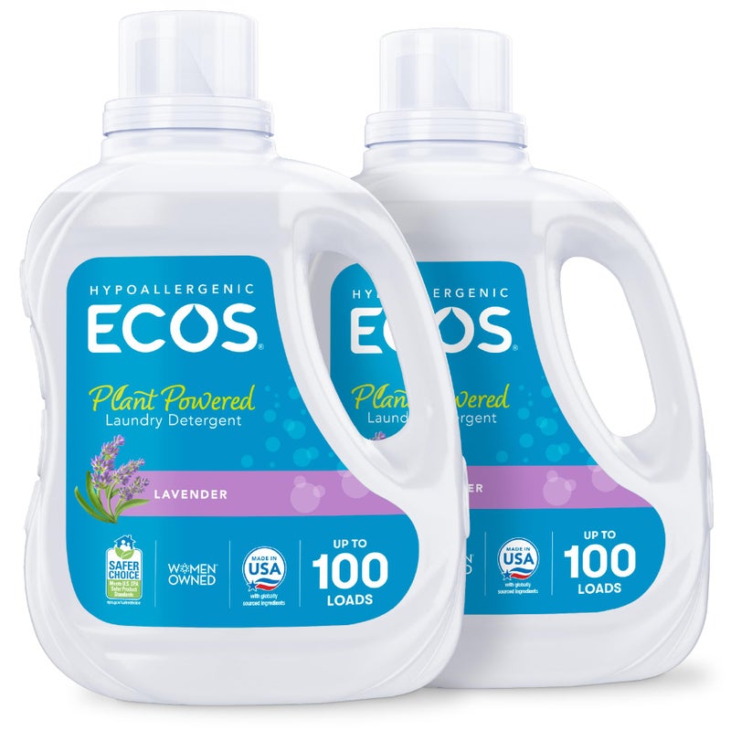 ECOS Laundry Detergent Liquid, 200 Loads - Dermatologist Tested Laundry Soap - Hypoallergenic, EPA Safer Choice Certified, Plant-Powered - Lavender, 100 Fl Oz (Pack of 2) - Image 1