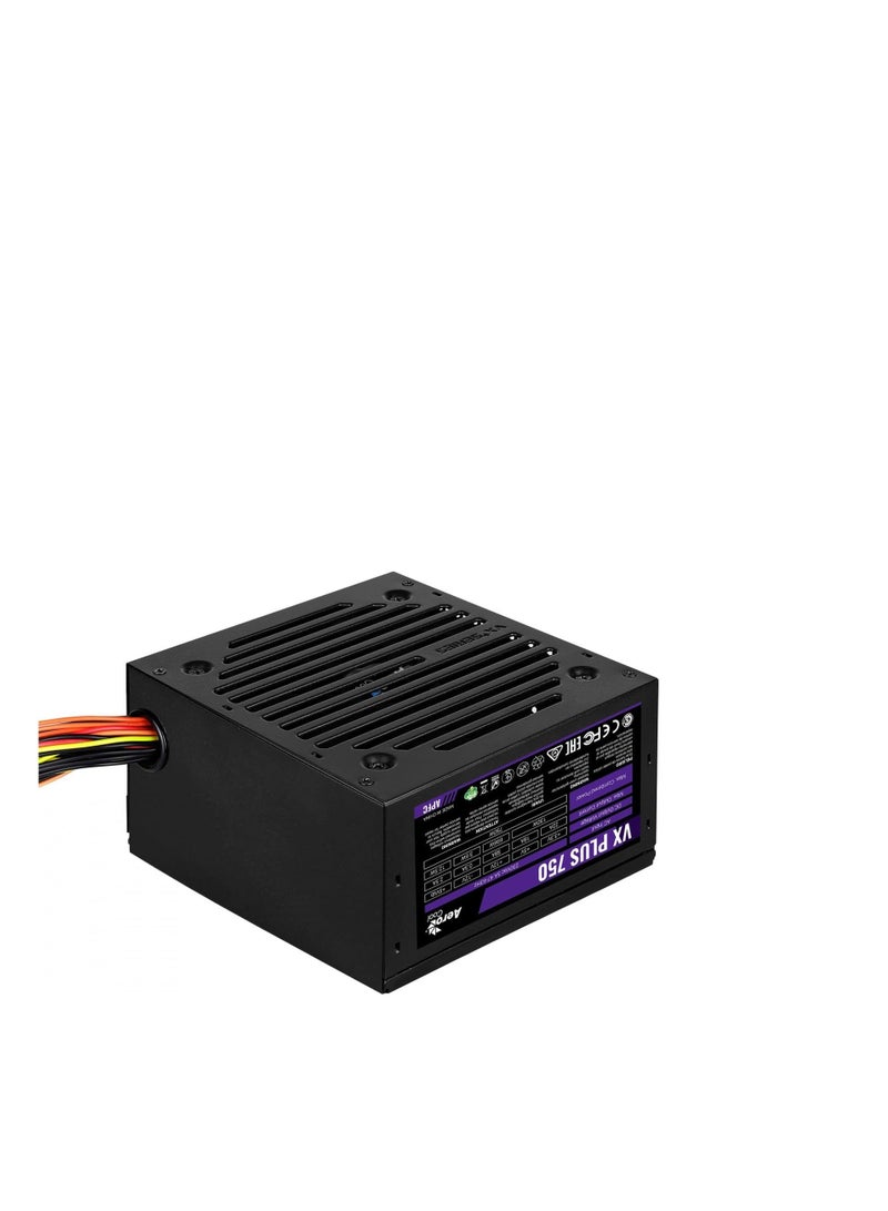 Aerocool Power Supply Unit VX PLUS 750, Silent 12cm fan with optimized thermal fan speed control, Compatible with ATX 12V 2.3 - Image 1