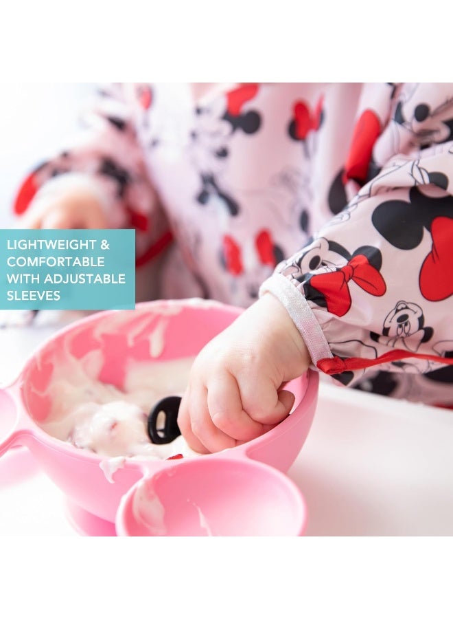 Bumkins Disney Bibs, Baby and Toddler Girls and Boys 6-24 Months, Long Sleeve, Essential Must Have for Eating, Feeding, Mess Saving Lightweight Waterproof Fabric Sleeved Smock, Minnie Mouse Classic - Image 4