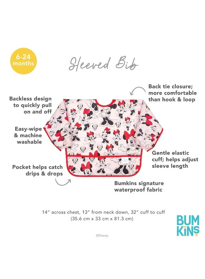 Bumkins Disney Bibs, Baby and Toddler Girls and Boys 6-24 Months, Long Sleeve, Essential Must Have for Eating, Feeding, Mess Saving Lightweight Waterproof Fabric Sleeved Smock, Minnie Mouse Classic - Image 5