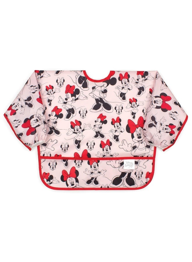 Bumkins Disney Bibs, Baby and Toddler Girls and Boys 6-24 Months, Long Sleeve, Essential Must Have for Eating, Feeding, Mess Saving Lightweight Waterproof Fabric Sleeved Smock, Minnie Mouse Classic - Image 1