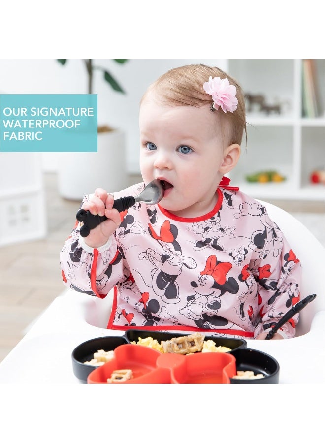 Bumkins Disney Bibs, Baby and Toddler Girls and Boys 6-24 Months, Long Sleeve, Essential Must Have for Eating, Feeding, Mess Saving Lightweight Waterproof Fabric Sleeved Smock, Minnie Mouse Classic - Image 3