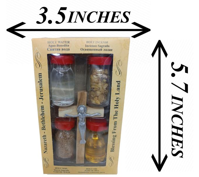 Zuluf Holy Land Set 5 In1 Olive Wood Cross Set with 4 Bottles Oil, Jordan Water,Holy Land Essences & Holy Earth with Certificate - Image 3