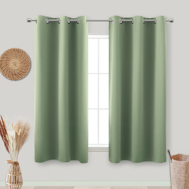 KOUFALL Short Curtains for Kitchen Window Over SinkBlackout Thermal Cafe Curtain Sage Green 45 Inch Length 2 Panels Set