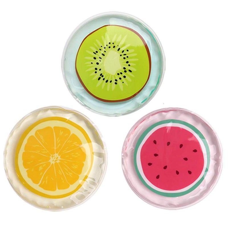 Hilph Kid Ice Packs, Reusable Boo Boo Ice Packs for Kids & Toddlers & Baby Injuries, Hot Cold Compress for Body Pain Relief, Bumps & Bruises, Toothache, Fever, 4.5 Inch, 3 Packs, Fruit - Image 1