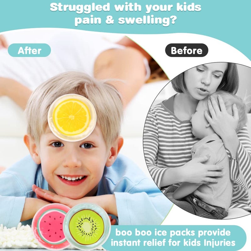 Hilph Kid Ice Packs, Reusable Boo Boo Ice Packs for Kids & Toddlers & Baby Injuries, Hot Cold Compress for Body Pain Relief, Bumps & Bruises, Toothache, Fever, 4.5 Inch, 3 Packs, Fruit - Image 3