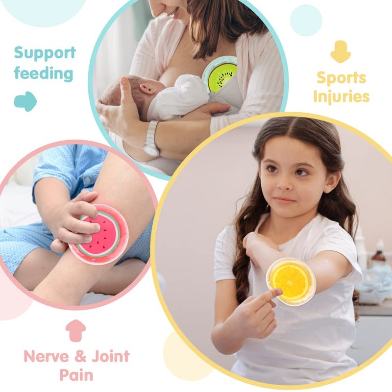 Hilph Kid Ice Packs, Reusable Boo Boo Ice Packs for Kids & Toddlers & Baby Injuries, Hot Cold Compress for Body Pain Relief, Bumps & Bruises, Toothache, Fever, 4.5 Inch, 3 Packs, Fruit - Image 5