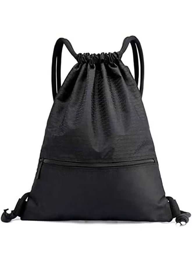 Drawstring Backpack,Sports Canvas Bag,Waterproof Oxford Fabric Drawstring Bag,Swimming Bag,Basketball Bag,Soccer Bag,Zipper 43*49cm(Black) - Image 1