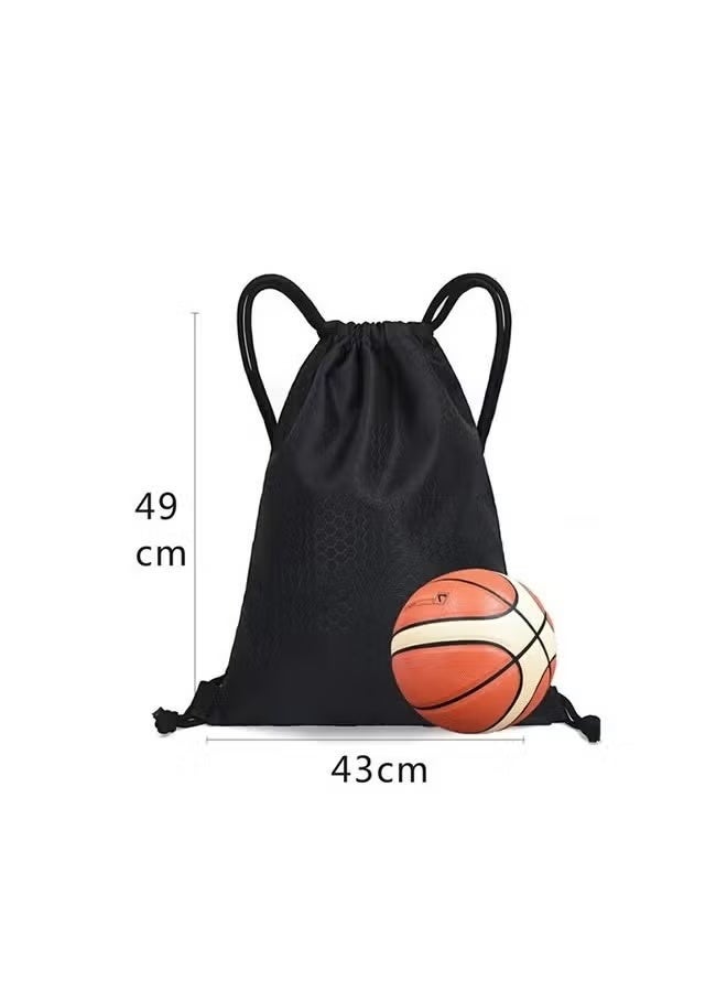 Drawstring Backpack,Sports Canvas Bag,Waterproof Oxford Fabric Drawstring Bag,Swimming Bag,Basketball Bag,Soccer Bag,Zipper 43*49cm(Black) - Image 5