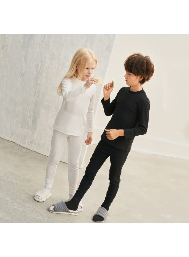 Aimer kids Aimer Children'S Thermal Underwear, Boys And Girls Turtleneck Base Layer Top, Unisex Cotton Undershirt, Black Top, Size 130 - Image 5