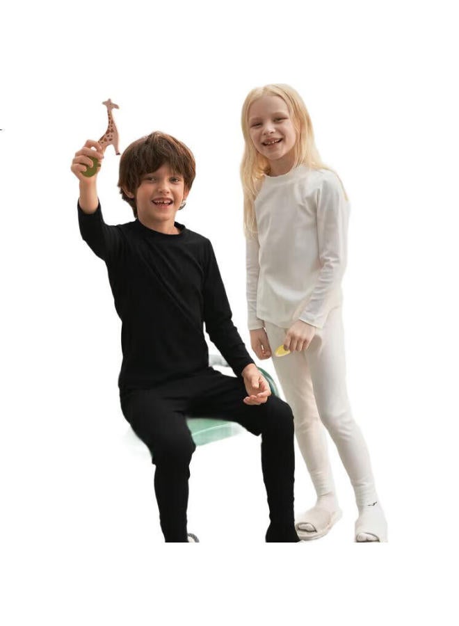 Aimer kids Aimer Children'S Thermal Underwear, Boys And Girls Turtleneck Base Layer Top, Unisex Cotton Undershirt, Black Top, Size 130 - Image 2