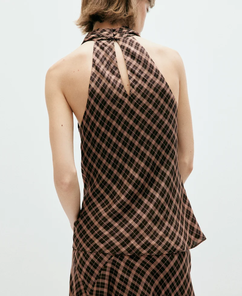 Mango Draped checkered top